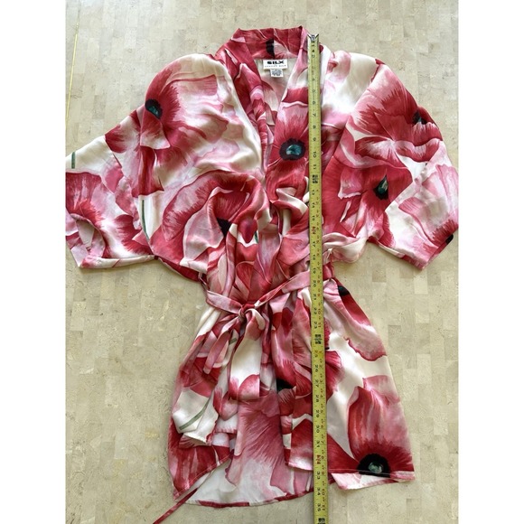 VTG SILX By August Silk Women's 100% Silk Tie Robe Kimono Gorgeous Floral Sz L - Picture 4 of 8